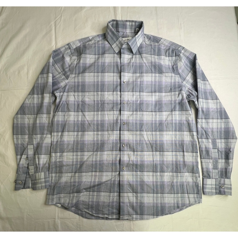 Calvin Klein Mens L‎ Plaid Dress Shirt Long Sleeve Regular Fit Wrinkle Free